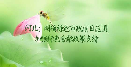 河北：明确绿色市政项目范围 加强绿色金融政策支持