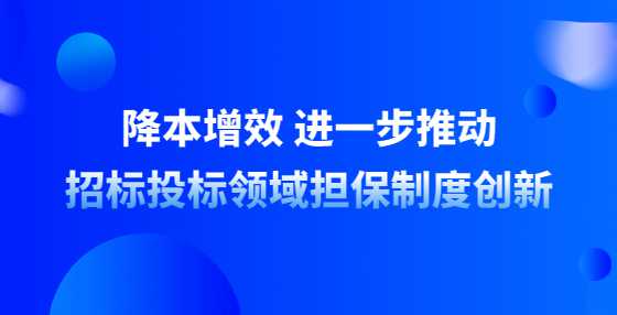 降本增效 进一步推动招标投标领域担保制度创新