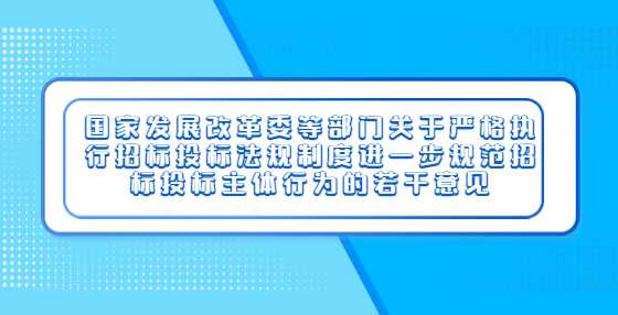 国家发展改革委等部门关于严格执行招标投标法规制度进一步规范招标投标主体行为的若干意见